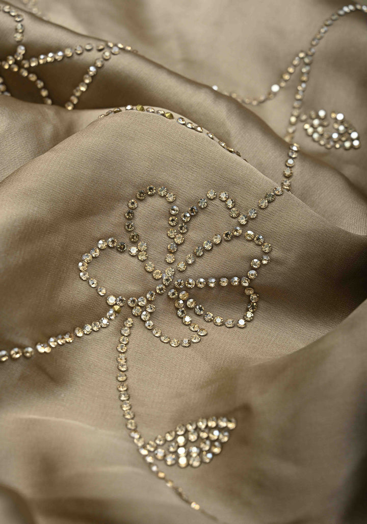 Stunning Taupe satin Georgette with tone on tone stones floral jaal