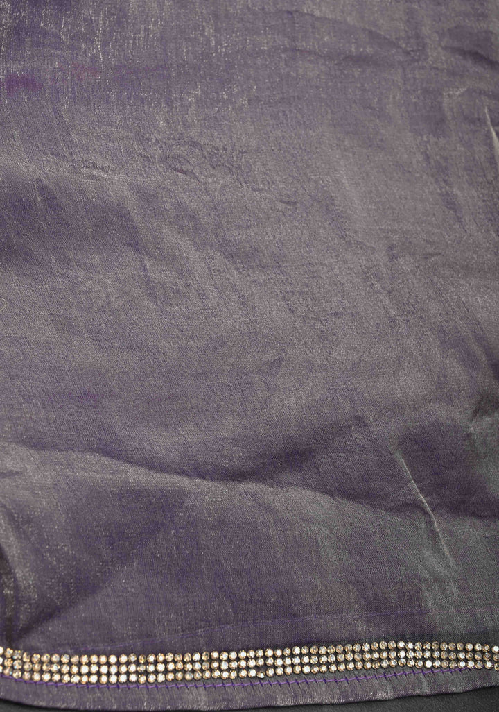 Dusty amethyst shimmer Georgette saree with stone buttas and minimal borders