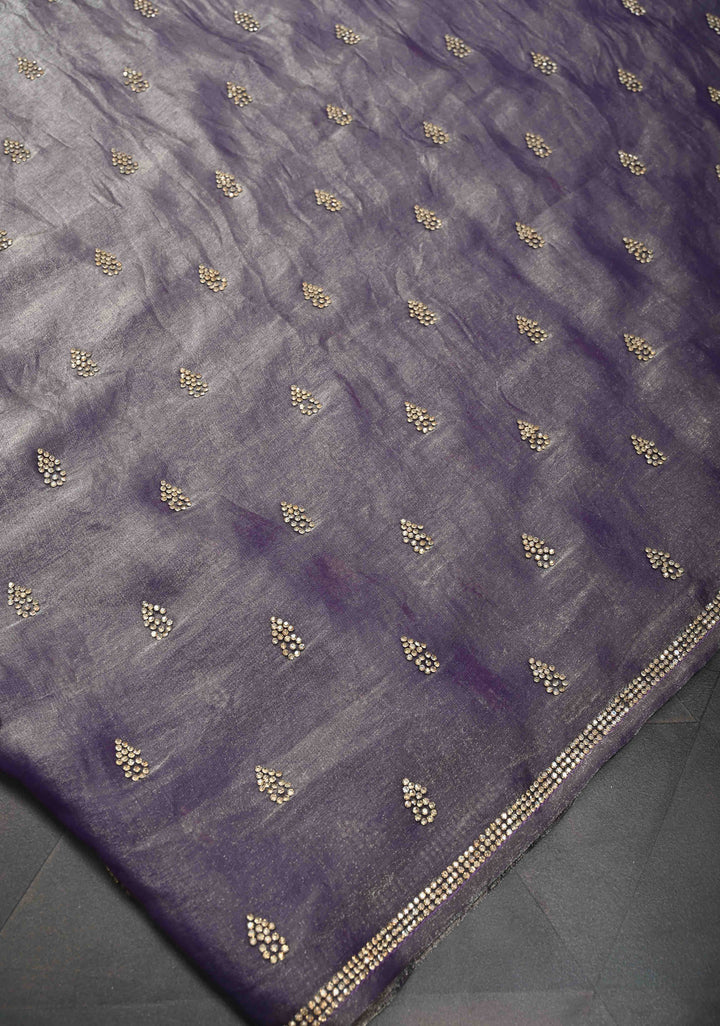 Dusty amethyst shimmer Georgette saree with stone buttas and minimal borders