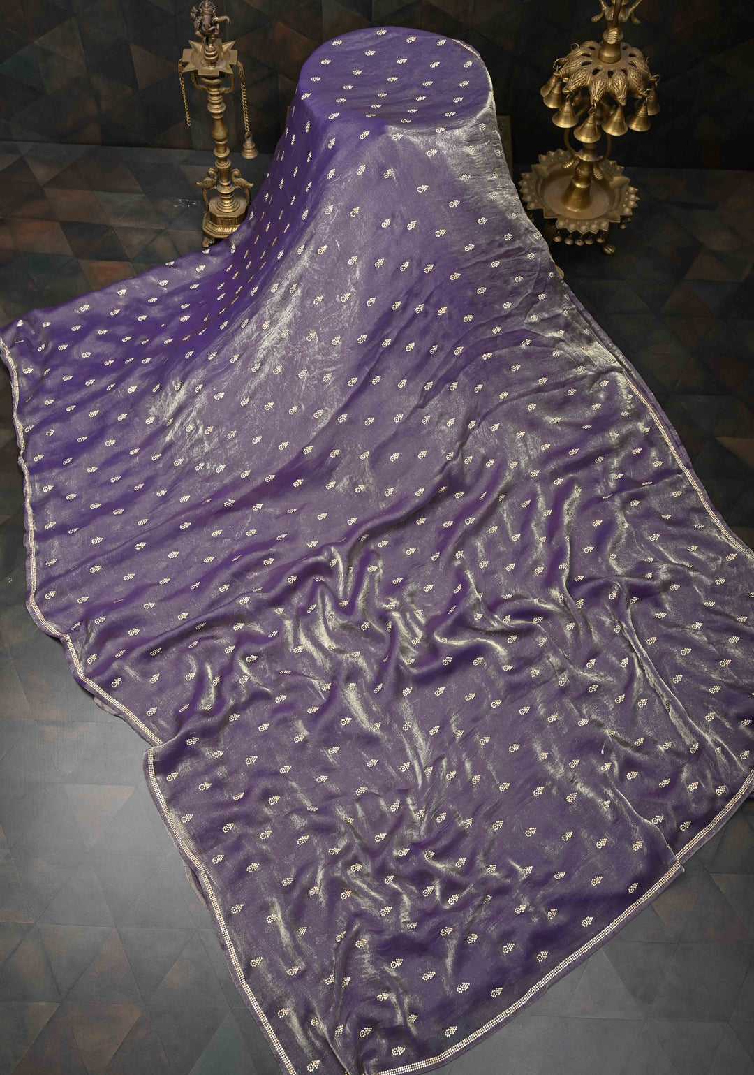 Dusty amethyst shimmer Georgette saree with stone buttas and minimal borders