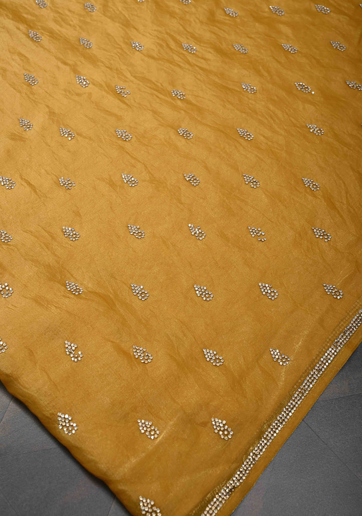 Ochre shimmer Georgette saree with stone buttas and minimal borders