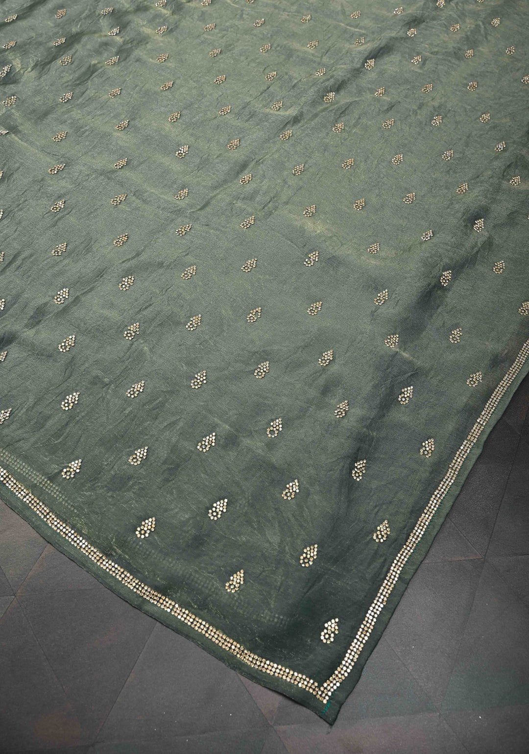 Frost Mint shimmer Georgette saree with stone buttas and minimal borders