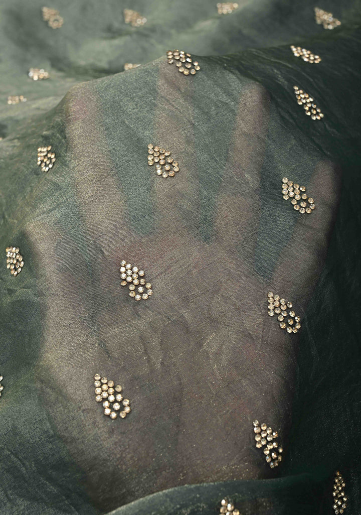 Frost Mint shimmer Georgette saree with stone buttas and minimal borders