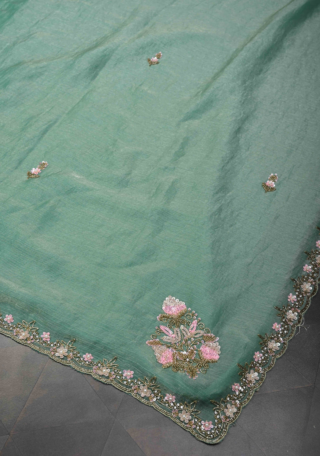 Mint Green shimmer Georgette saree with Pastel sequin and bead work