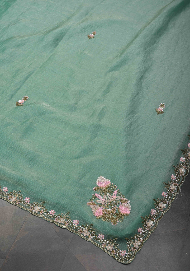 Mint Green shimmer Georgette saree with Pastel sequin and bead work