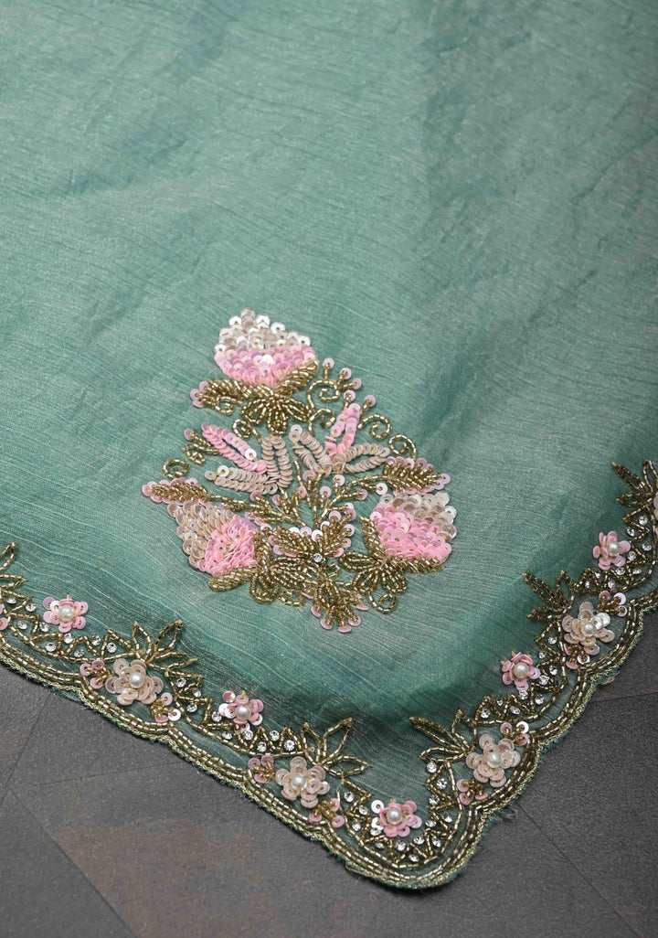 Mint Green shimmer Georgette saree with Pastel sequin and bead work