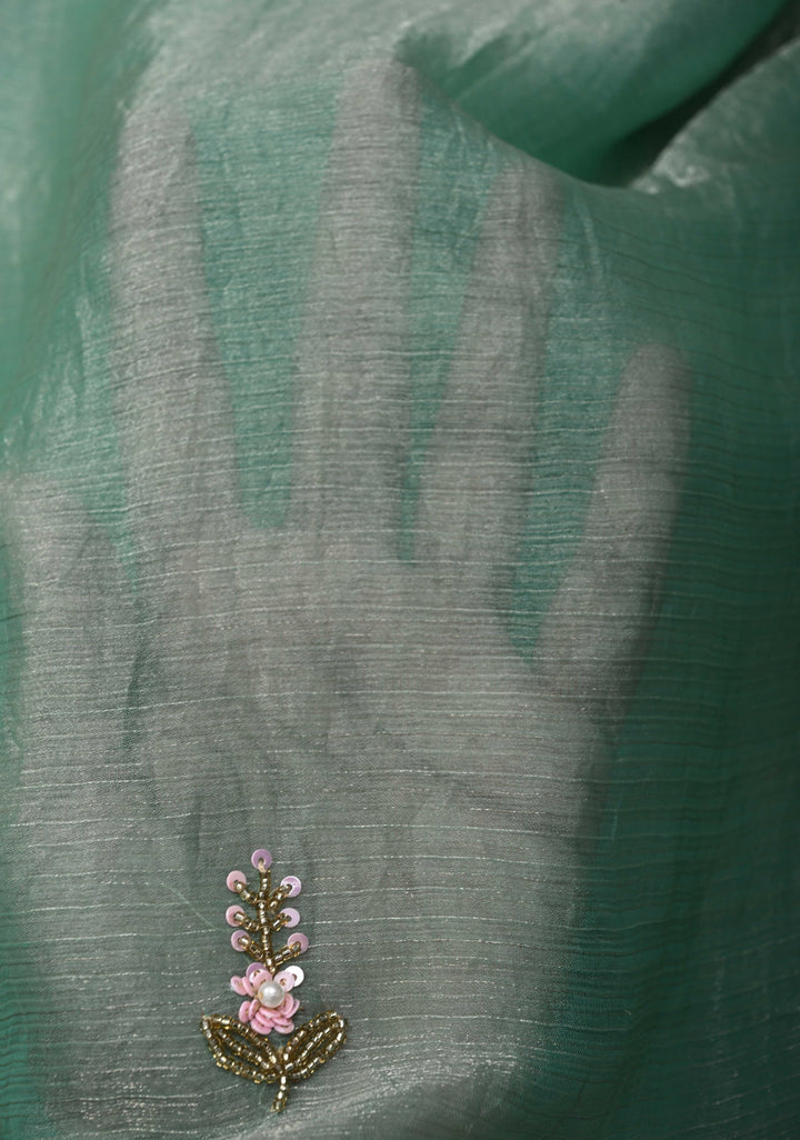 Mint Green shimmer Georgette saree with Pastel sequin and bead work