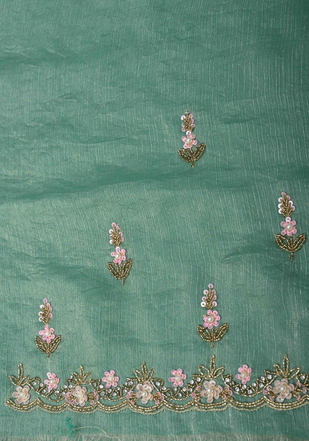 Mint Green shimmer Georgette saree with Pastel sequin and bead work