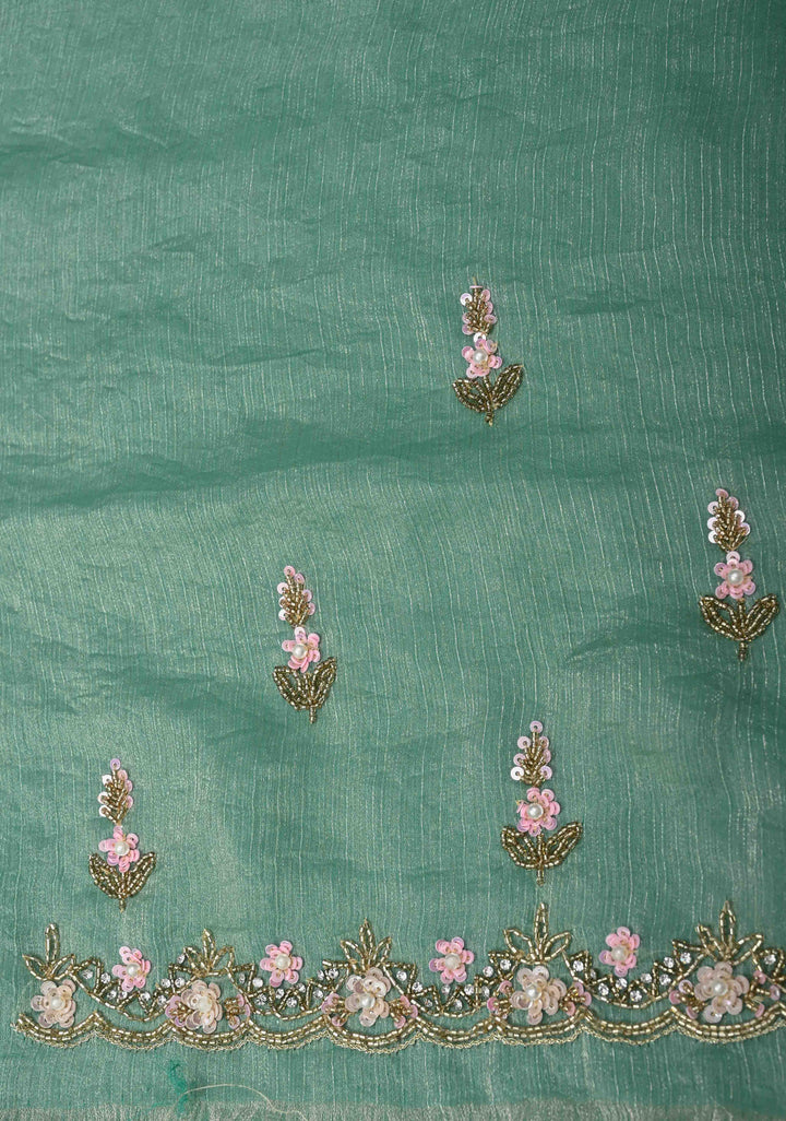 Mint Green shimmer Georgette saree with Pastel sequin and bead work