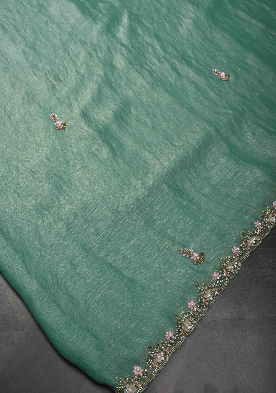 Mint Green shimmer Georgette saree with Pastel sequin and bead work