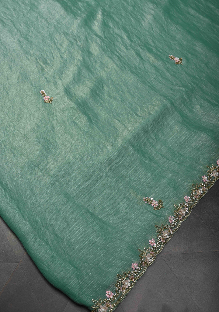 Mint Green shimmer Georgette saree with Pastel sequin and bead work