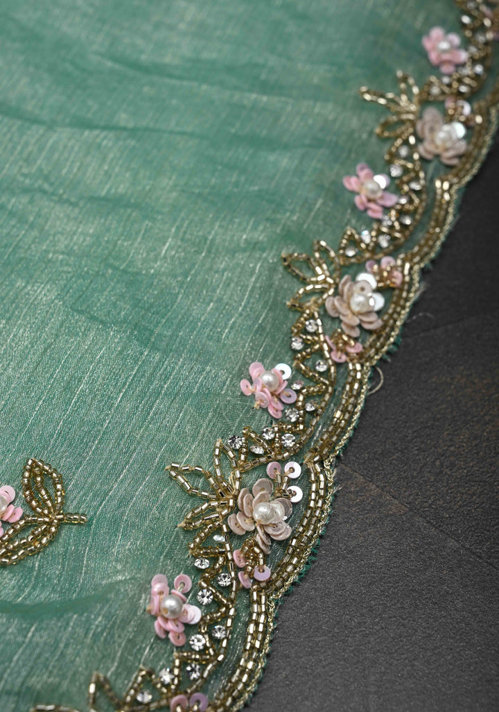 Mint Green shimmer Georgette saree with Pastel sequin and bead work