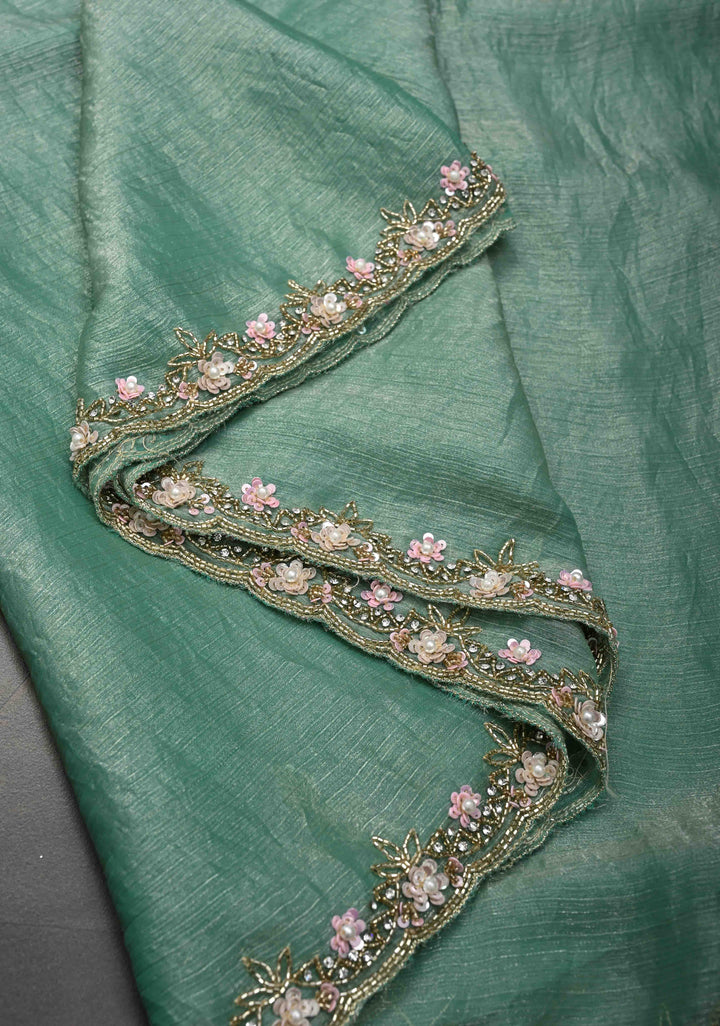 Mint Green shimmer Georgette saree with Pastel sequin and bead work