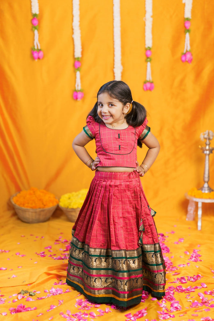 Bhavya Red Lehenga Mini (Set of 2) | Made to Order | SHOBITAM