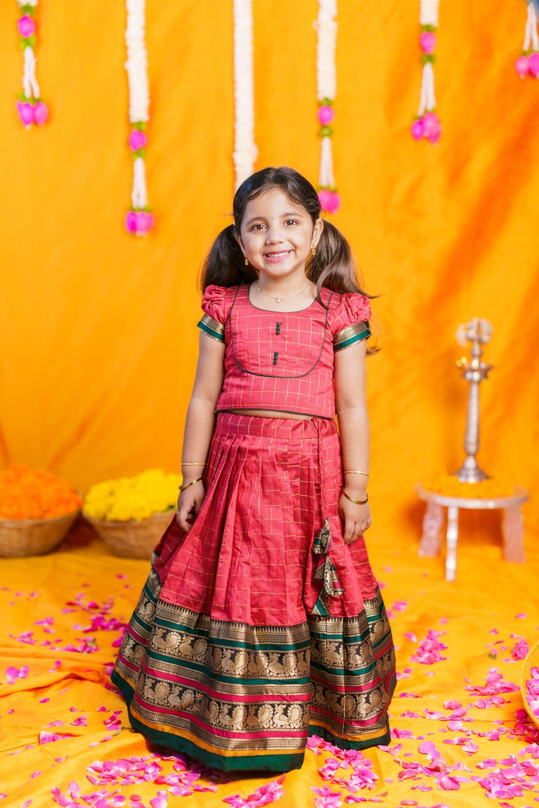 Bhavya Red Lehenga Mini (Set of 2) | Made to Order | SHOBITAM