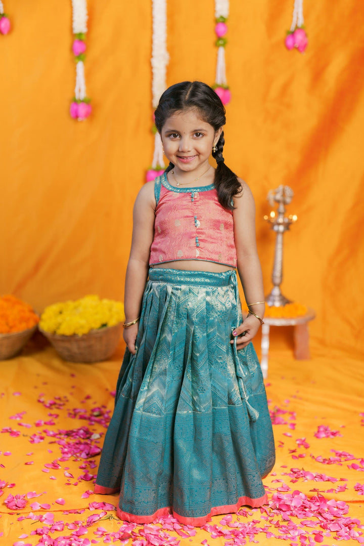 Aaradhya Pink with Blue Lehenga Mini (Set of 2) | Made to Order | SHOBITAM