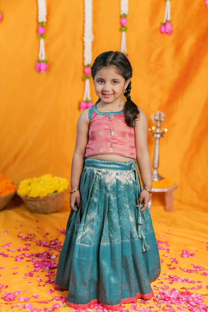 Aaradhya Pink with Blue Lehenga Mini (Set of 2) | Made to Order | SHOBITAM