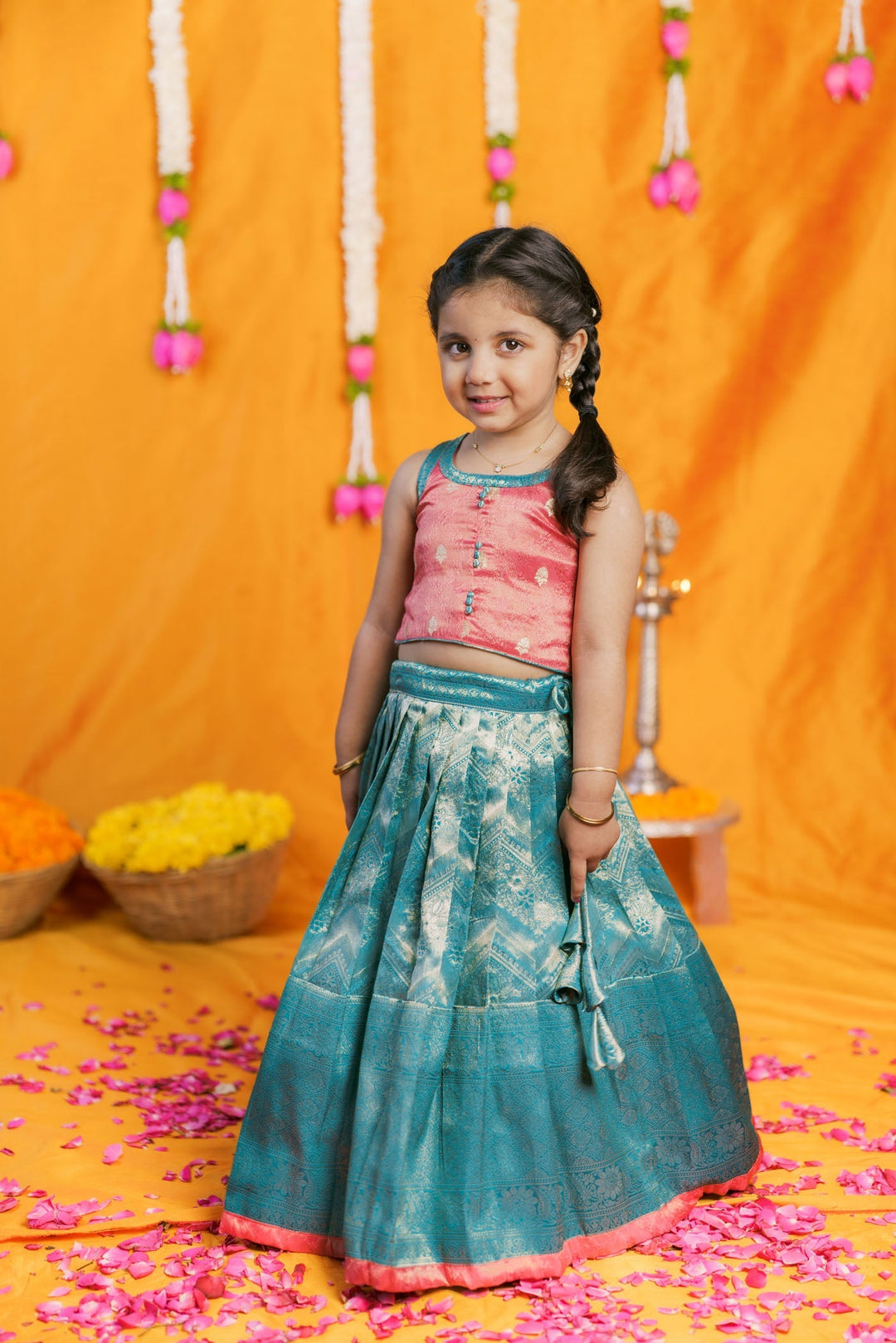 Aaradhya Pink with Blue Lehenga Mini (Set of 2) | Made to Order | SHOBITAM