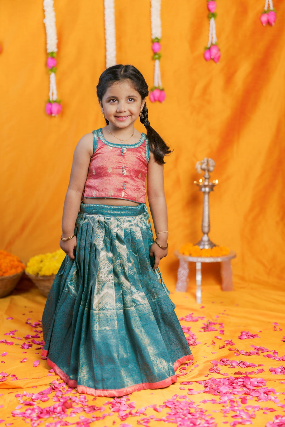 Aaradhya Pink with Blue Lehenga Mini (Set of 2) | Made to Order | SHOBITAM