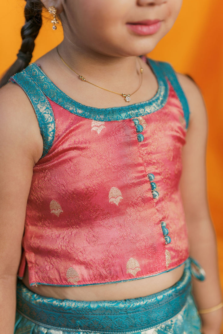 Aaradhya Pink with Blue Lehenga Mini (Set of 2) | Made to Order | SHOBITAM