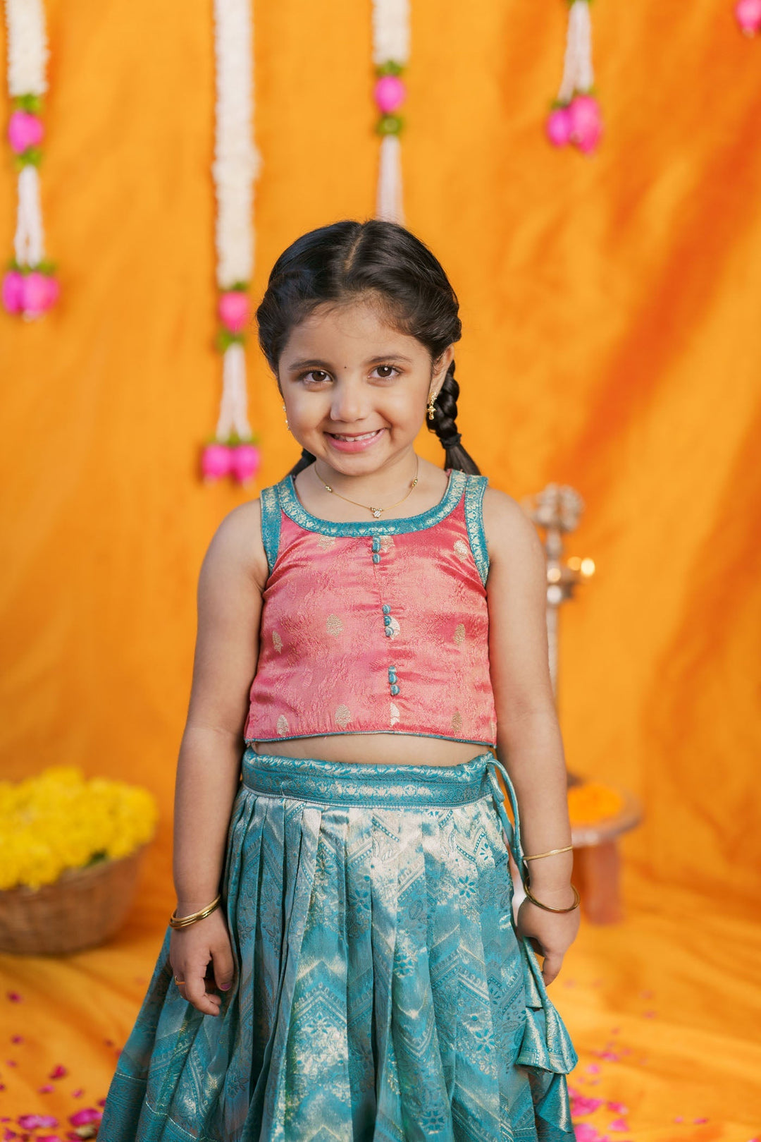 Aaradhya Pink with Blue Lehenga Mini (Set of 2) | Made to Order | SHOBITAM