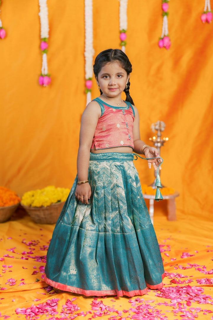 Aaradhya Pink with Blue Lehenga Mini (Set of 2) | Made to Order | SHOBITAM