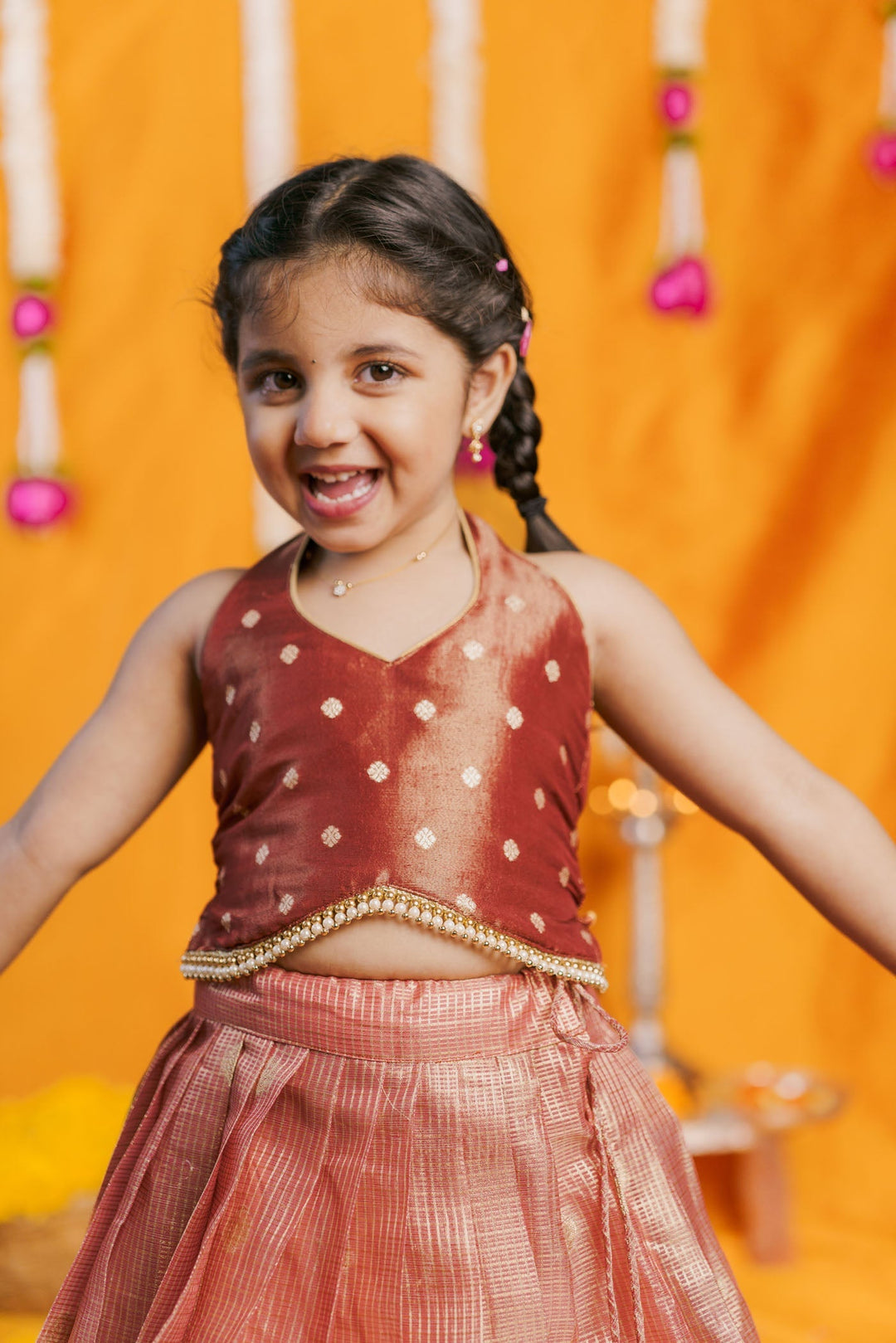 Gargi Peach Lehenga Mini (Set of 2) | Made to Order | SHOBITAM
