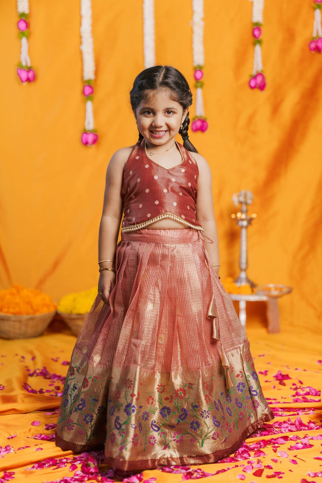 Gargi Peach Lehenga Mini (Set of 2) | Made to Order | SHOBITAM