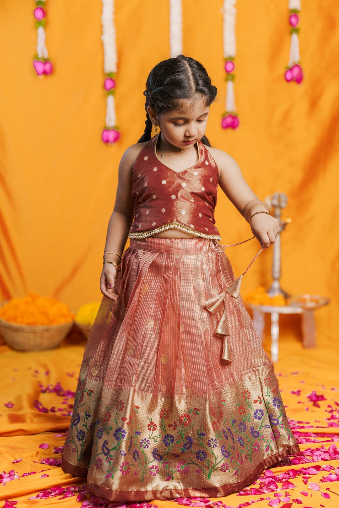 Gargi Peach Lehenga Mini (Set of 2) | Made to Order | SHOBITAM