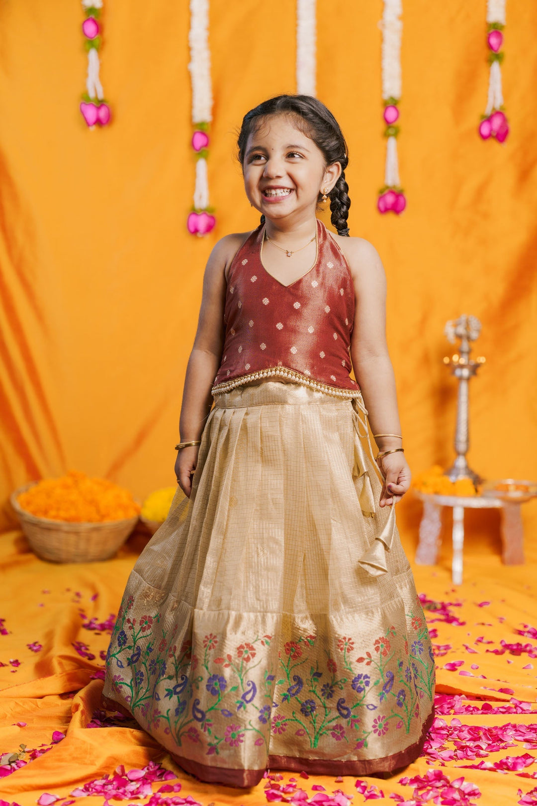 Gargi Gold Lehenga Mini (Set of 2) | Made to Order | SHOBITAM