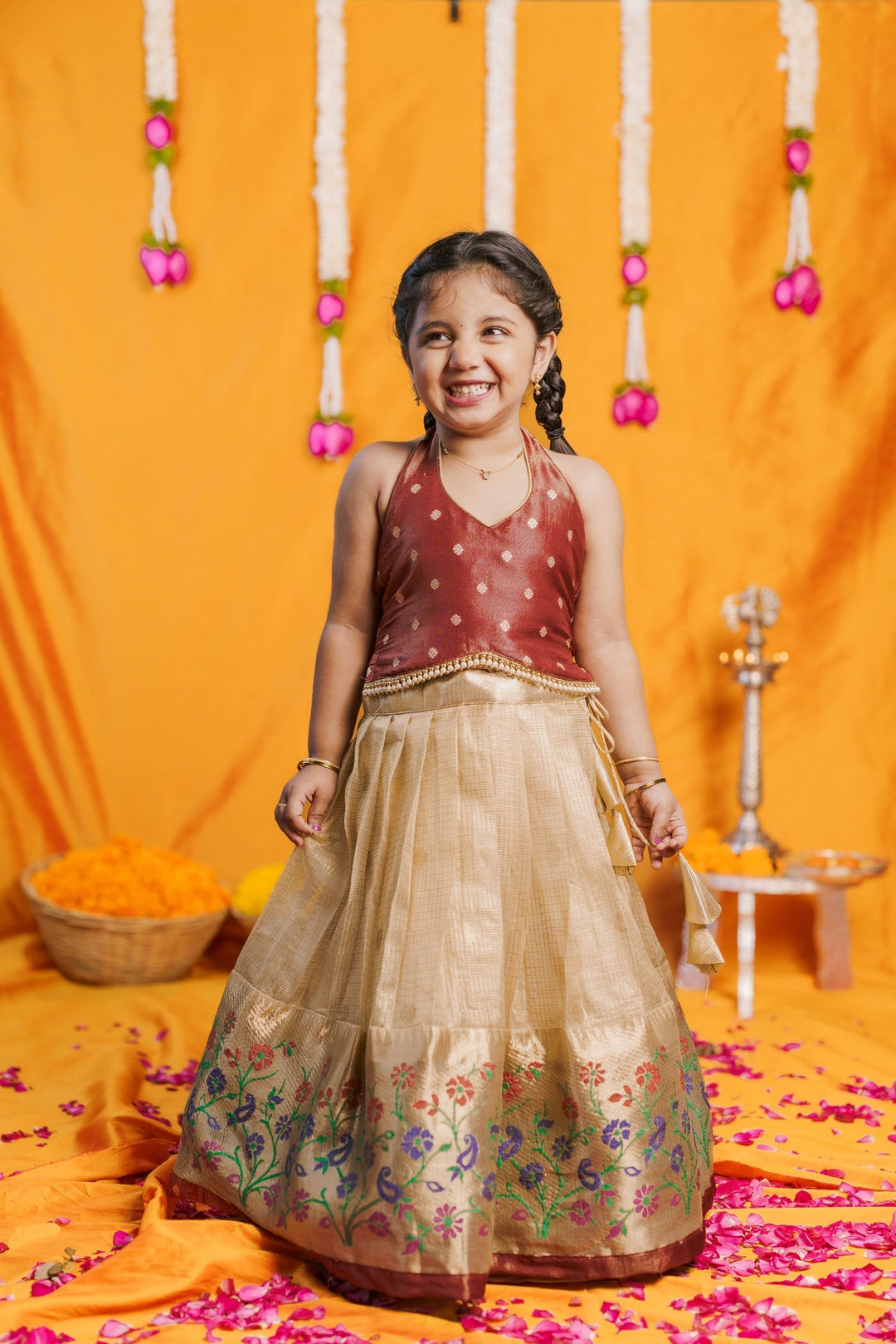 Gargi Gold Lehenga Mini (Set of 2) | Made to Order | SHOBITAM