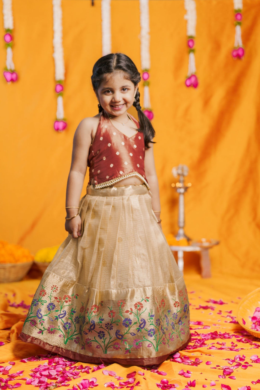Gargi Gold Lehenga Mini (Set of 2) | Made to Order | SHOBITAM