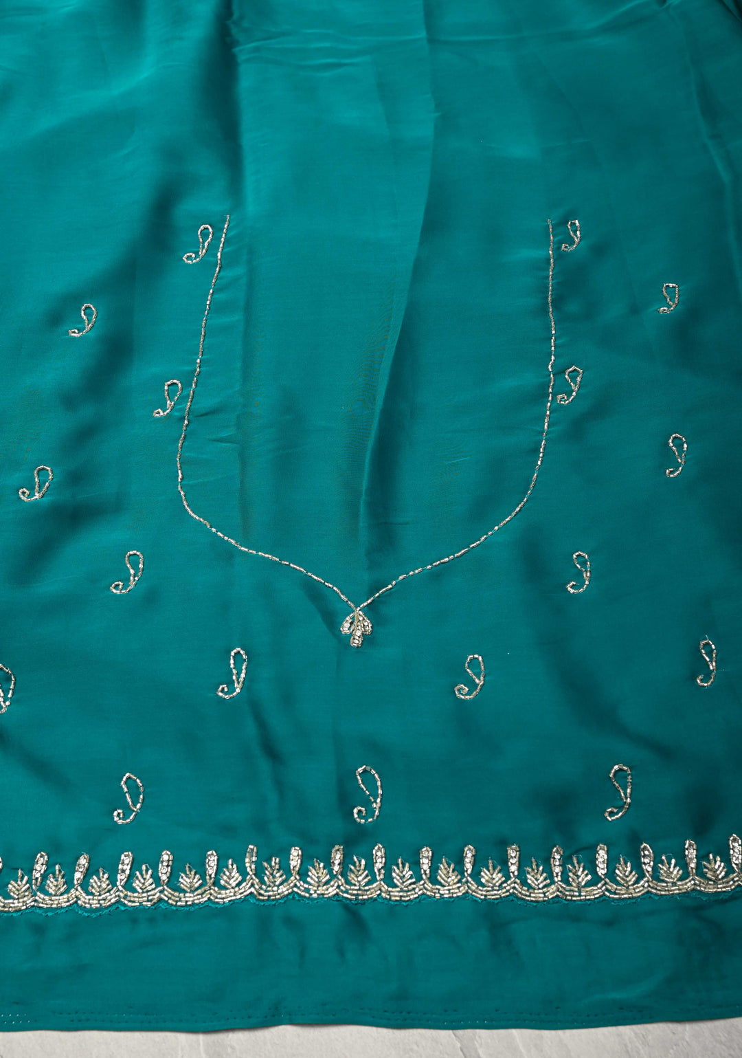 Teal  Satin Geoergette Saree with minimal cutdana borders