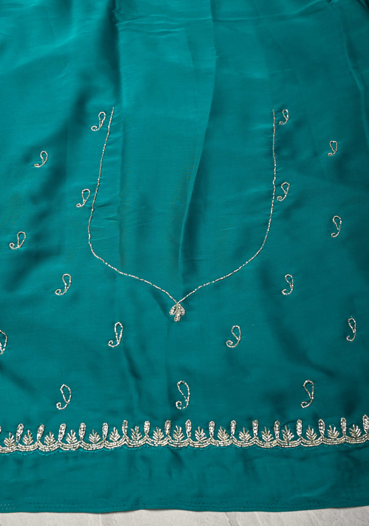Teal  Satin Geoergette Saree with minimal cutdana borders