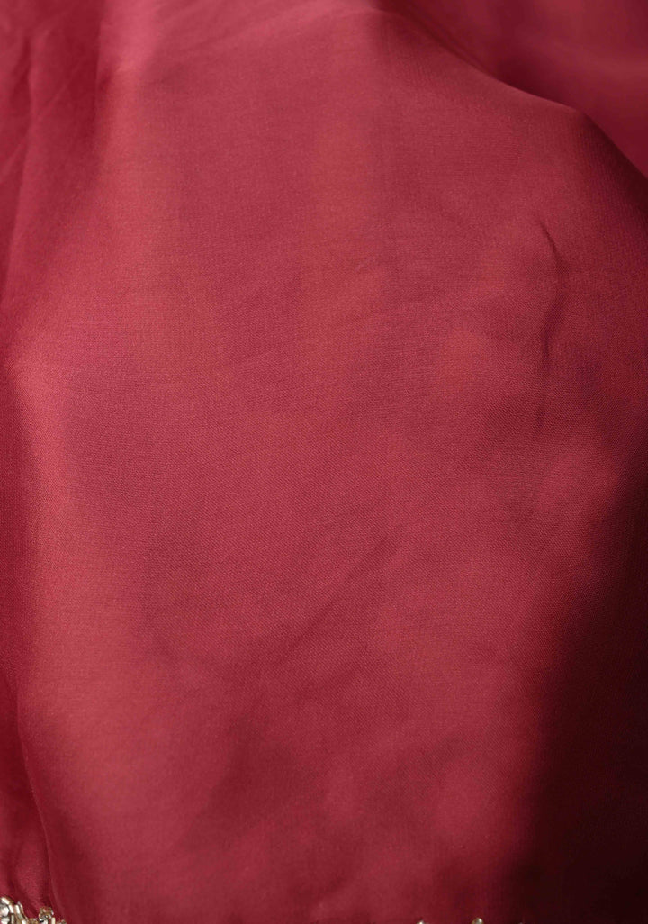 Dark Rose Pink Satin Geoergette Saree with Cutdana and Stone Minimal Borders