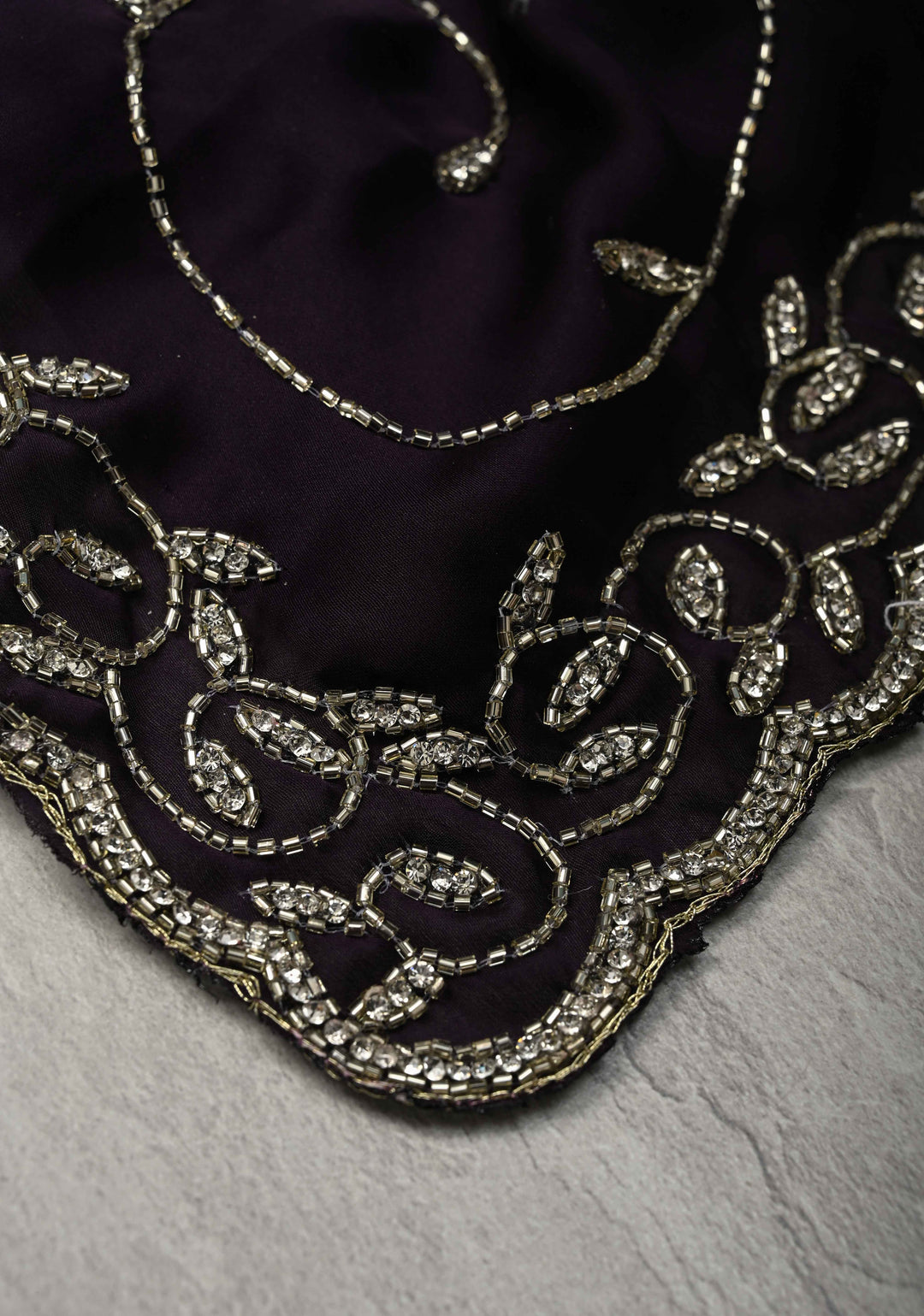Deep Purple Satin Georgette saree with Cutdana,Stone Work and Full Jall