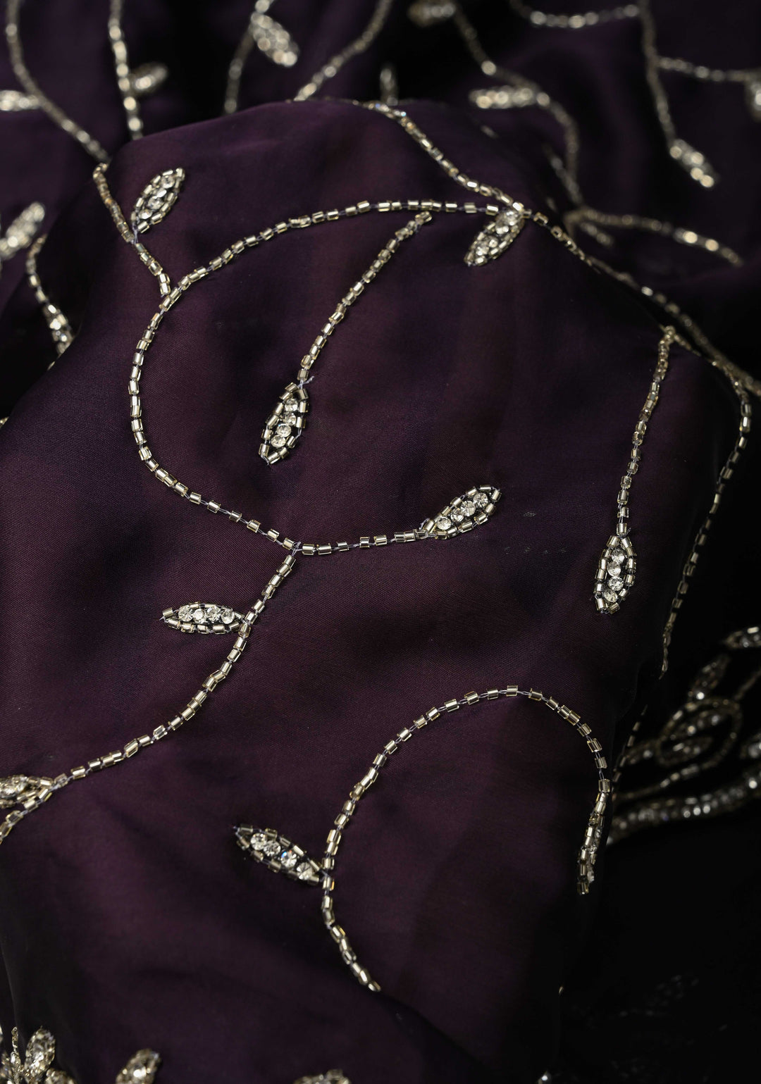Deep Purple Satin Georgette saree with Cutdana,Stone Work and Full Jall