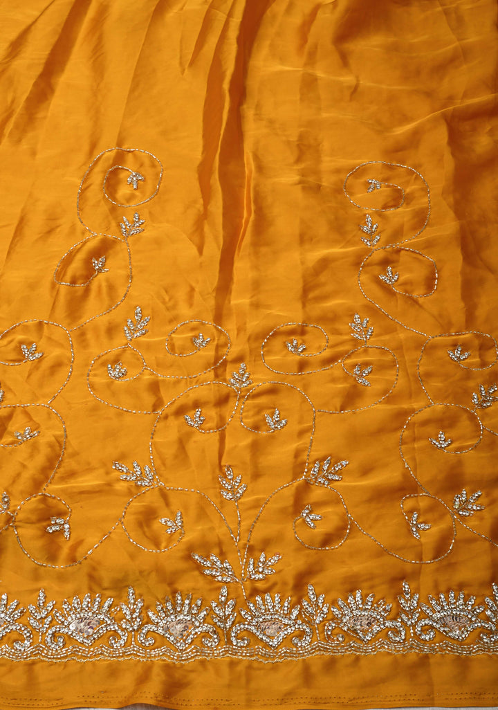 Mustard Yellow Satin Georgette saree with Cutdana,Stone Sequin Work in Jaal Pattern