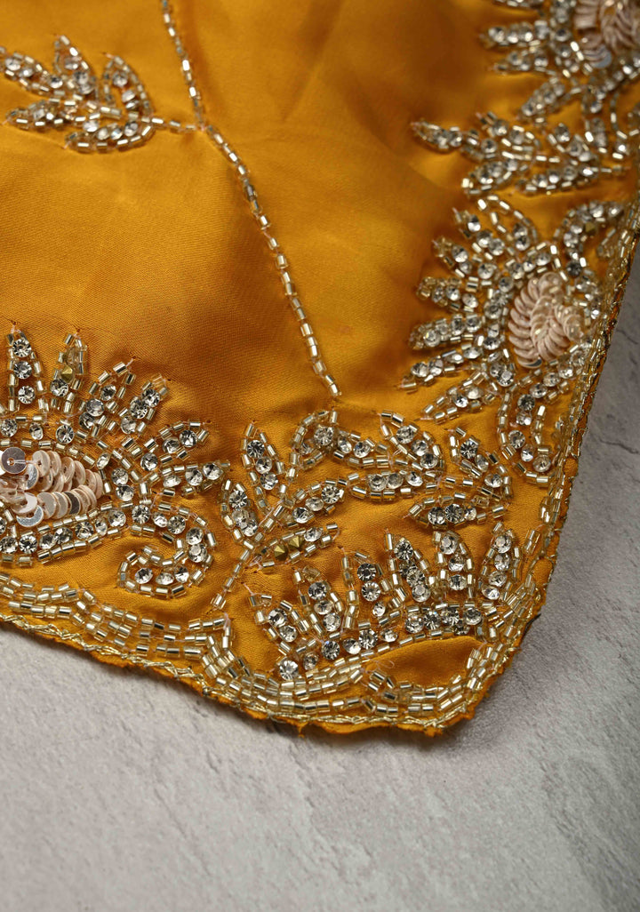 Mustard Yellow Satin Georgette saree with Cutdana,Stone Sequin Work in Jaal Pattern