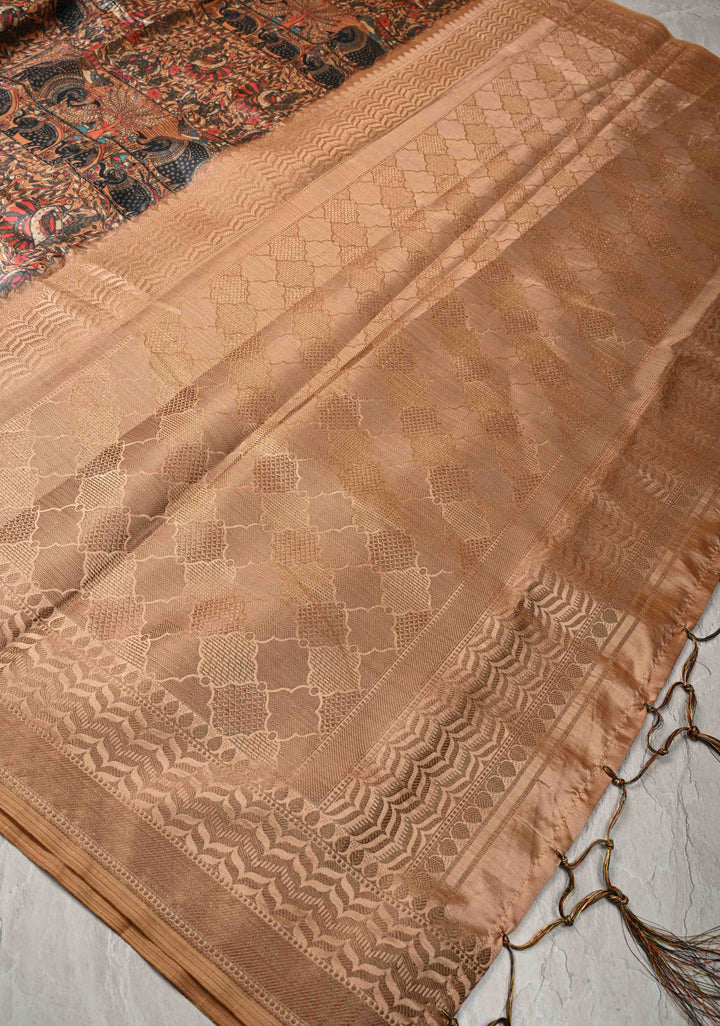 Semi Tussar Silk Saree with Kalamkari Digital Print in Mustard