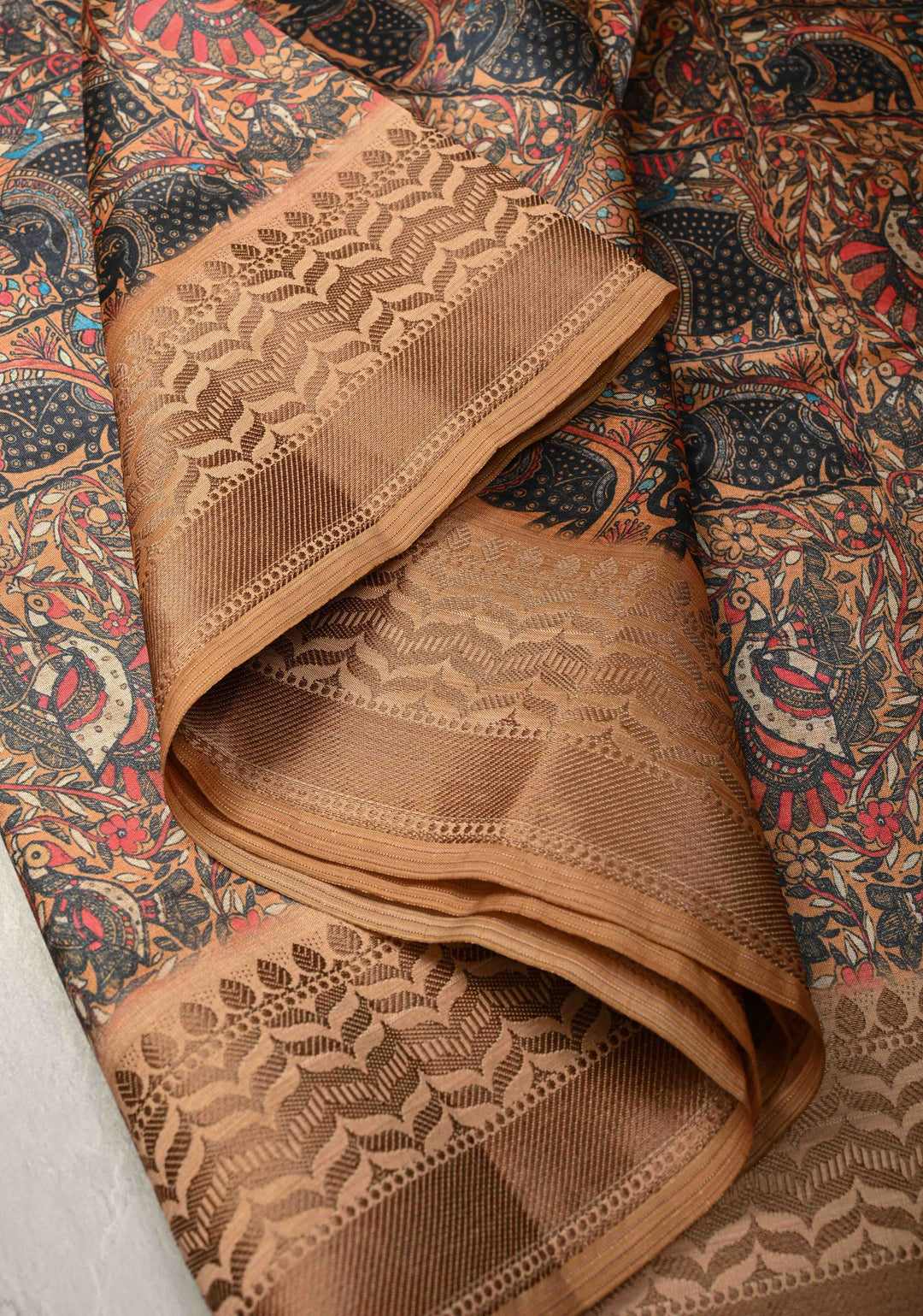 Semi Tussar Silk Saree with Kalamkari Digital Print in Mustard