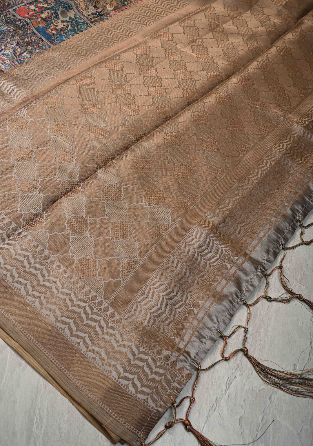 Semi Tussar Silk Saree with Kalamkari Digital Print in Gray