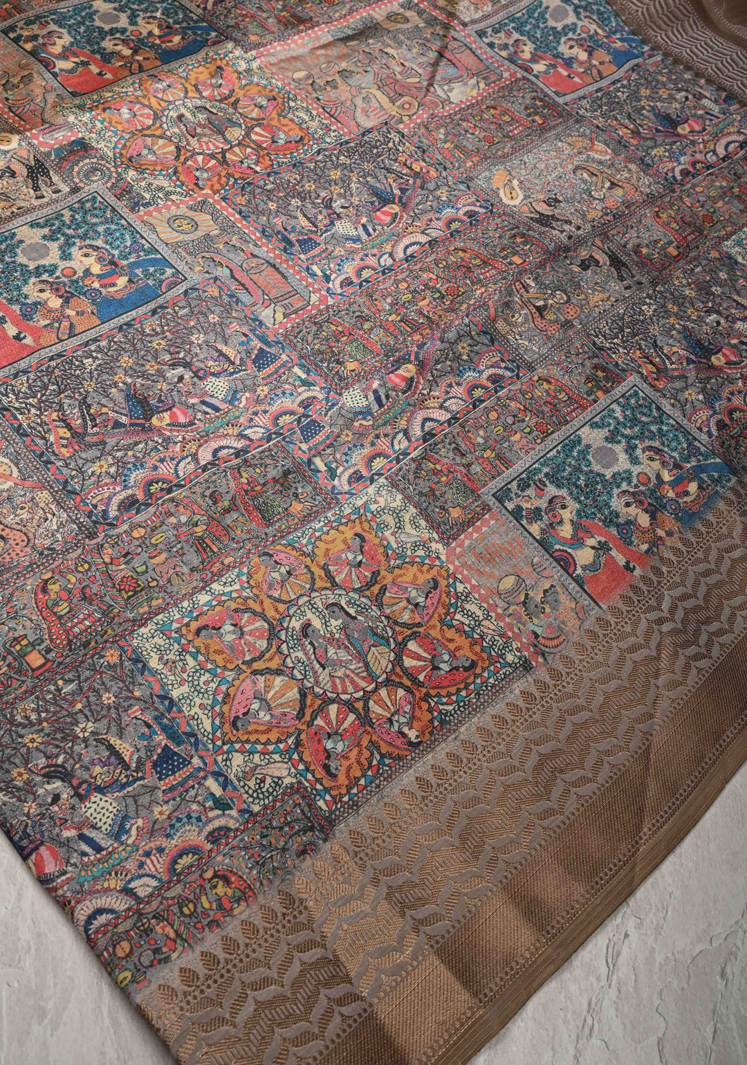 Semi Tussar Silk Saree with Kalamkari Digital Print in Gray