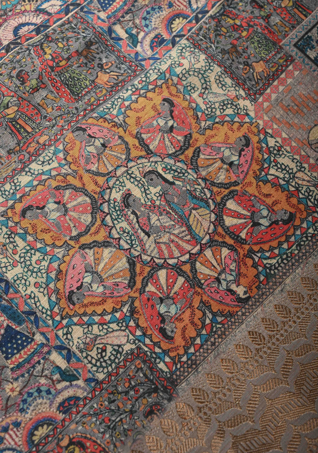 Semi Tussar Silk Saree with Kalamkari Digital Print in Gray