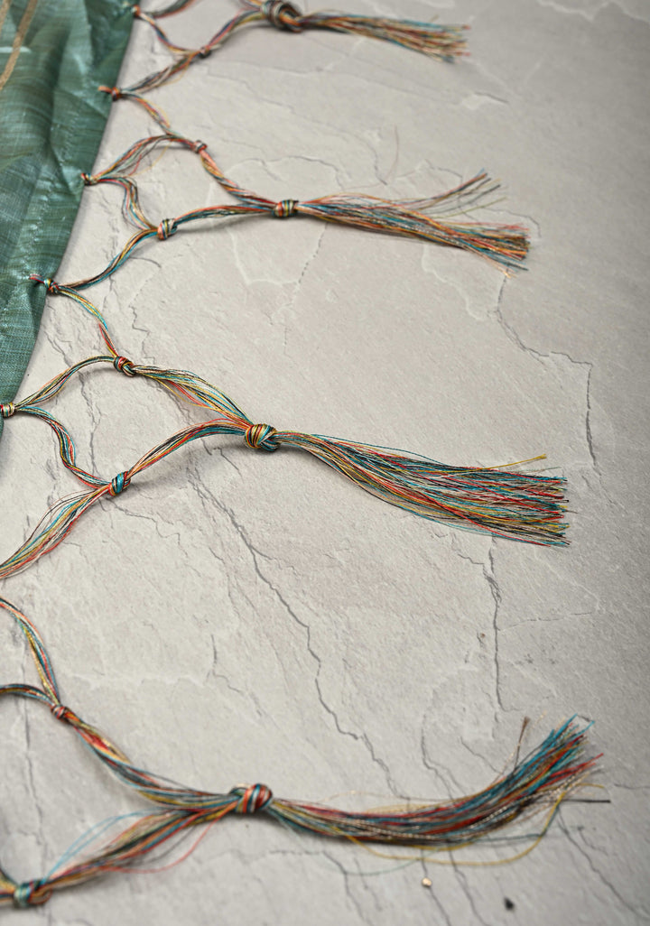 Semi Tussar Silk Saree with Kalamkari Digital Print in Teal Green