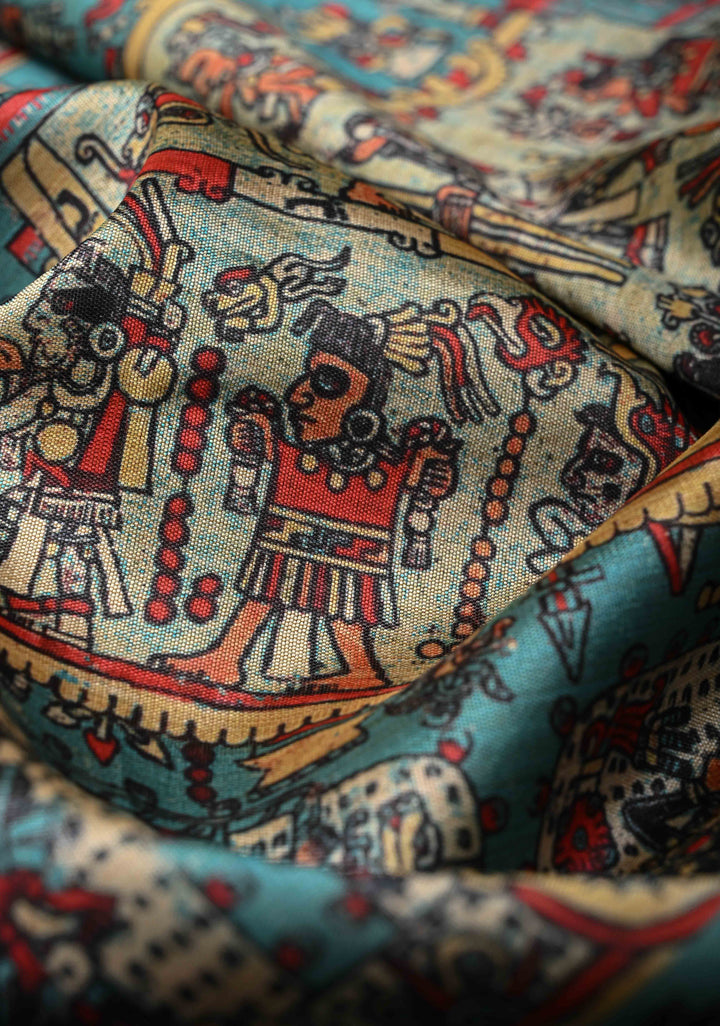 Semi Tussar Silk Saree with Kalamkari Digital Print in Teal Green