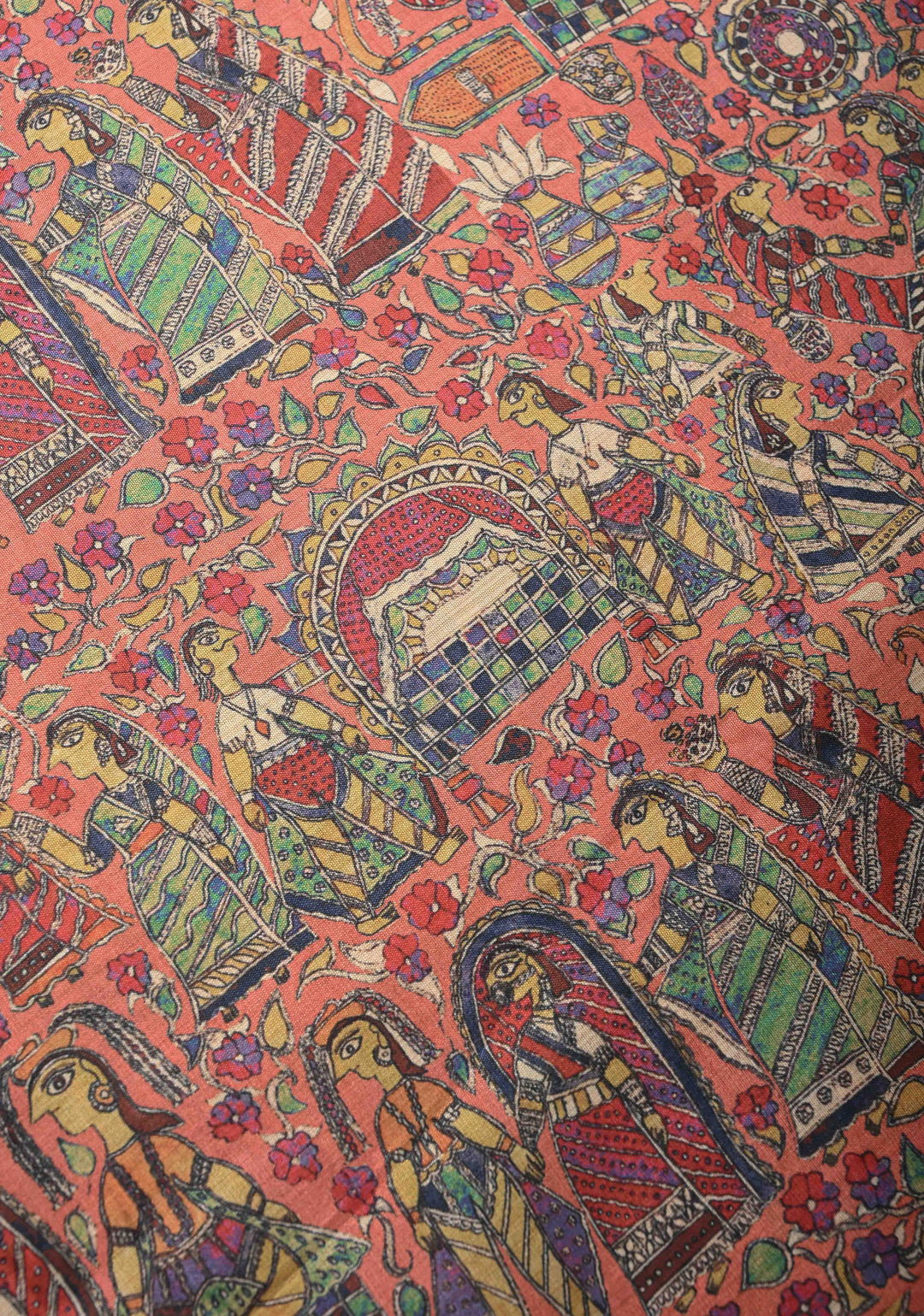 Semi Tussar Silk Saree with Kalamkari Digital Print in Coral