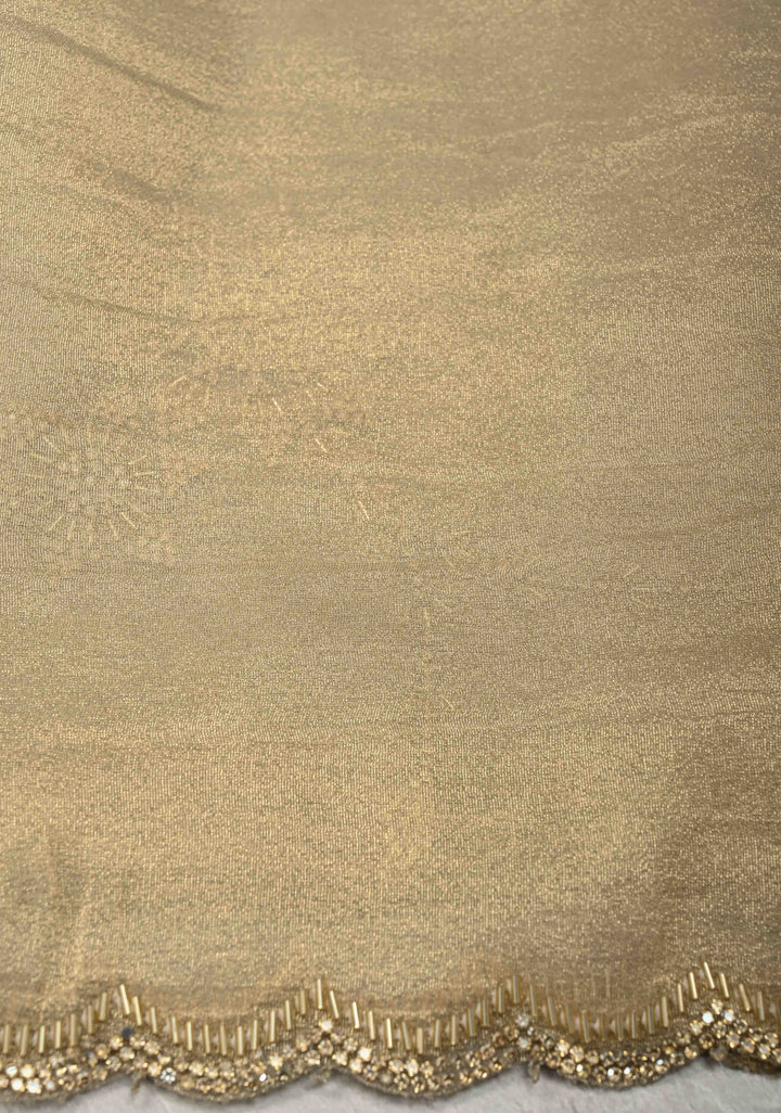 Light Champagne Tissue Organza Saree with Stone, Cutdana work Jaal and Scallop Border