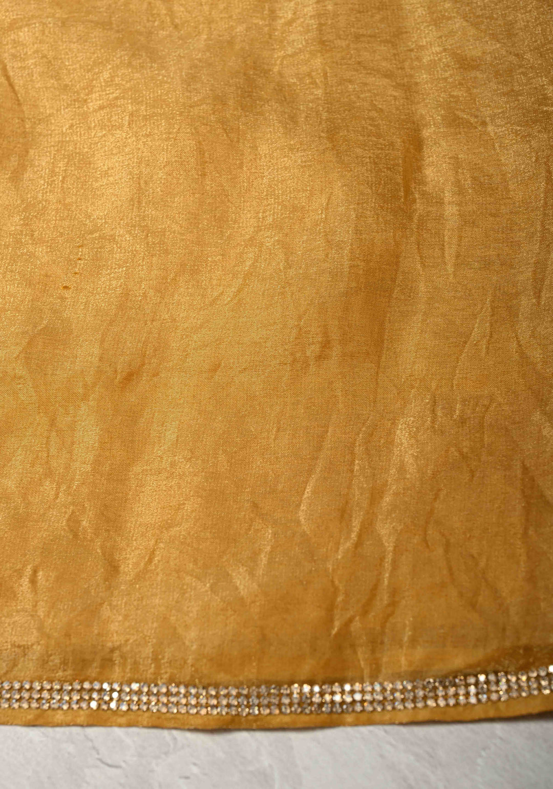 Mustard Yellow Shimmer Georgette Saree with Stone Embellishments and Minimal Border