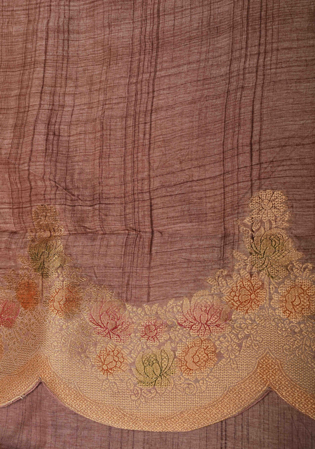 Multicolor Rangkaat Style Brush Dye  on Vegan Viscose Silk Saree with Paisley Buttas and Scallop Border